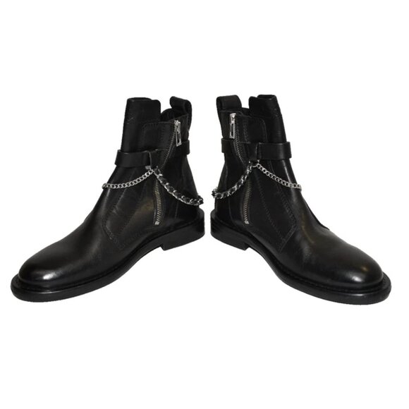 $650 Zadig & Voltaire Laureen Chain Embellished Leather Boot MOTO BLACK 39 (MG4) - Picture 3 of 7